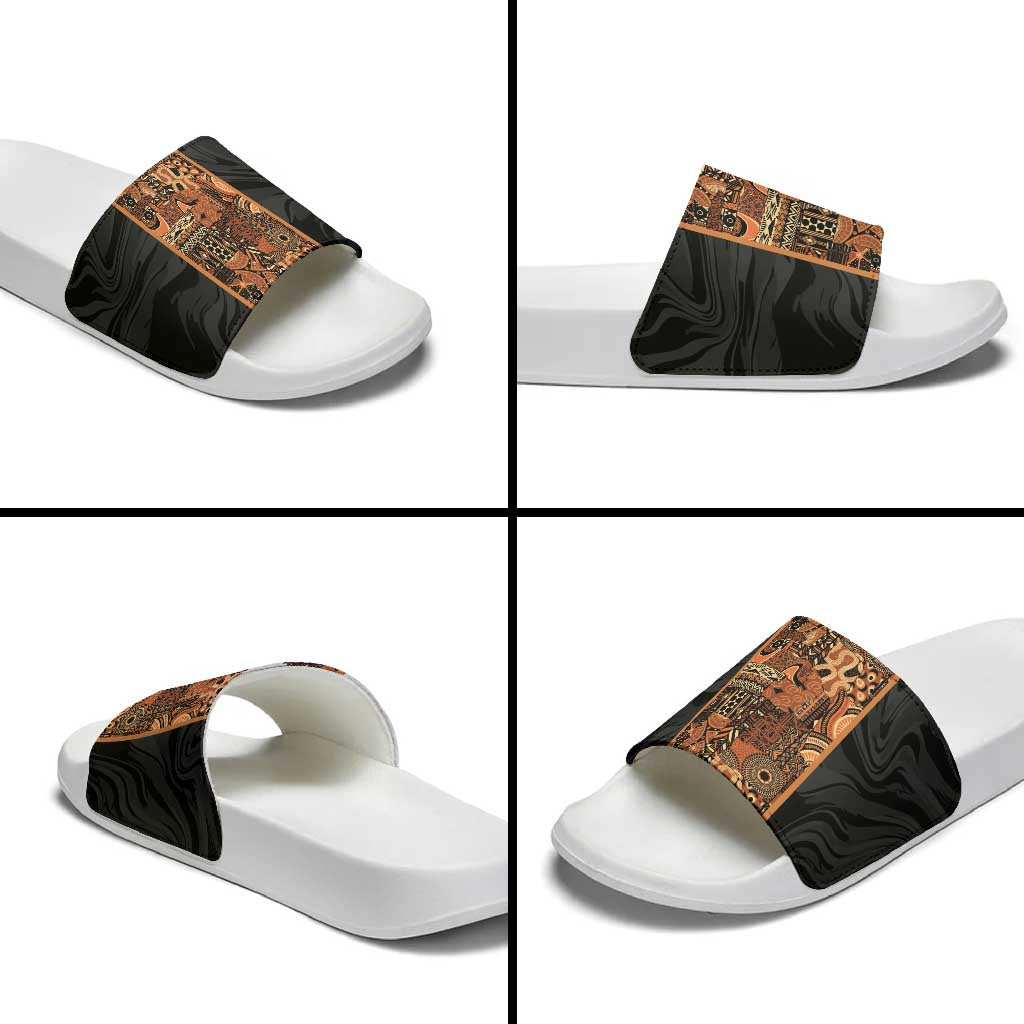 African Tribal Heritage Slide Sandals Earth Tone Pattern