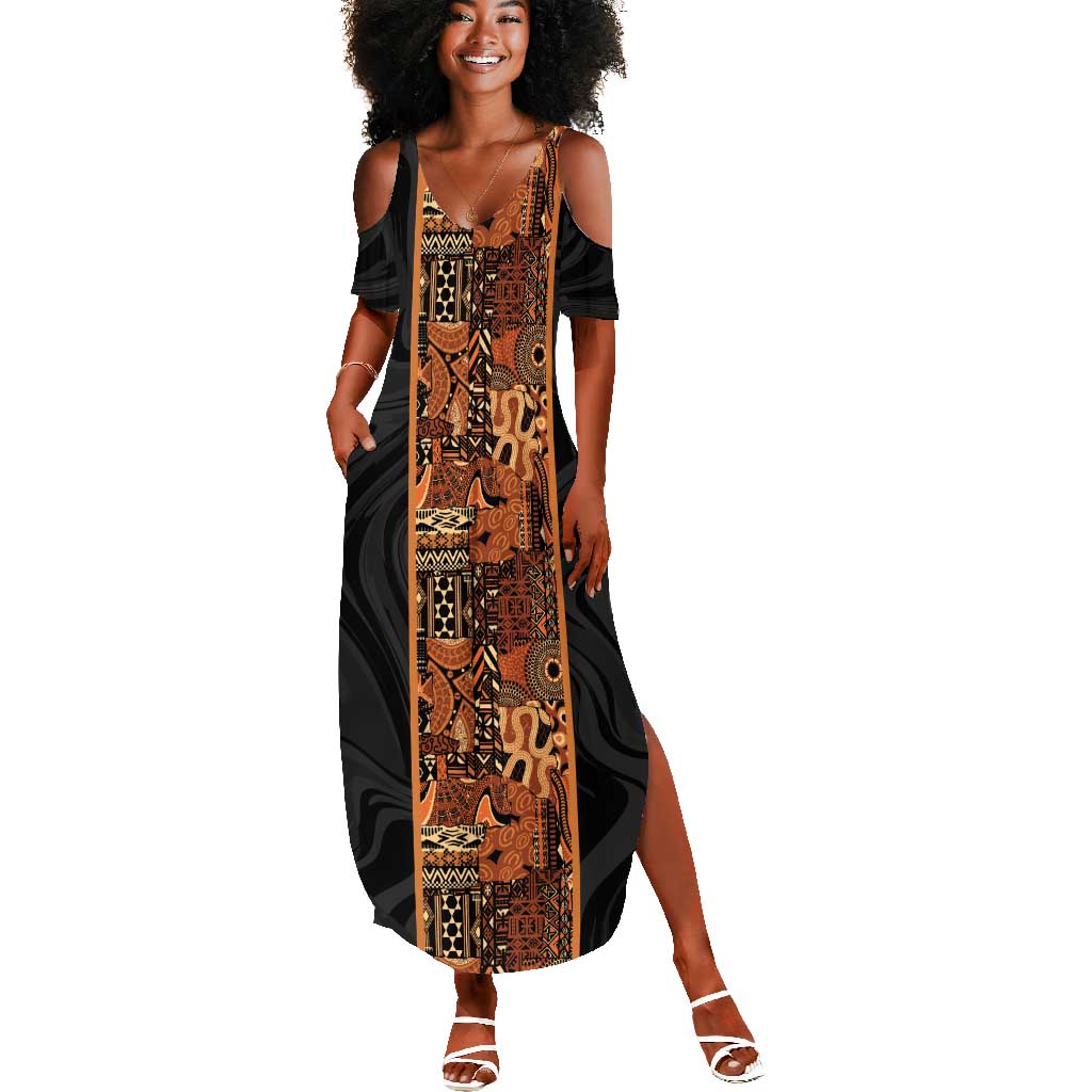 African Tribal Heritage Summer Maxi Dress Earth Tone Pattern