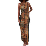 African Tribal Heritage Tank Maxi Dress Earth Tone Pattern