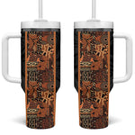 African Tribal Heritage Tumbler With Handle Earth Tone Pattern