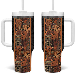 African Tribal Heritage Tumbler With Handle Earth Tone Pattern