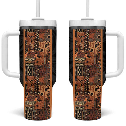 African Tribal Heritage Tumbler With Handle Earth Tone Pattern