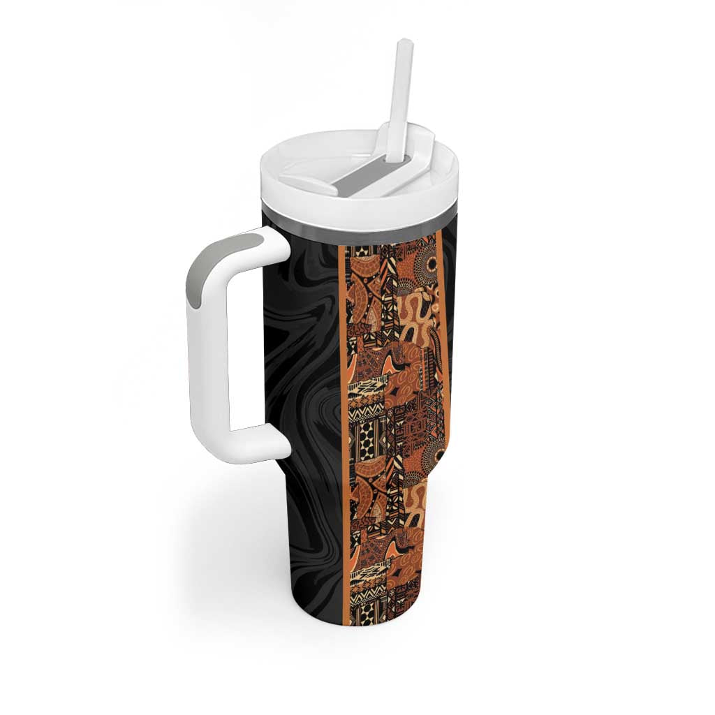 African Tribal Heritage Tumbler With Handle Earth Tone Pattern