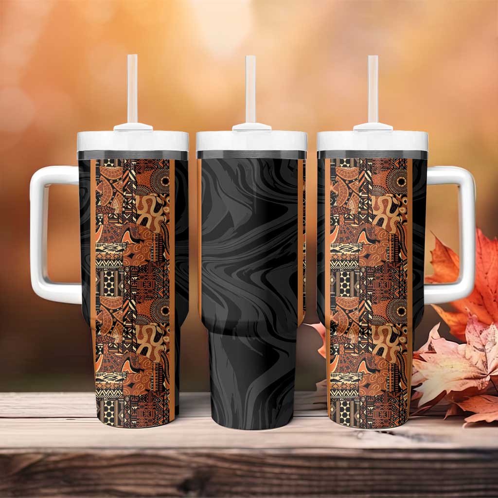 African Tribal Heritage Tumbler With Handle Earth Tone Pattern