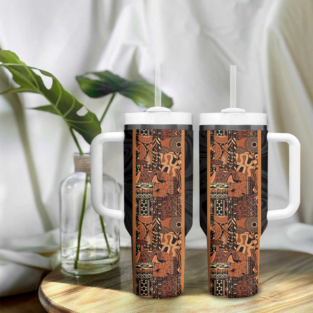 African Tribal Heritage Tumbler With Handle Earth Tone Pattern