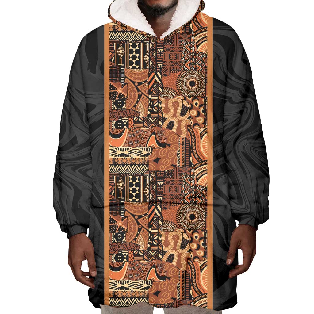 African Tribal Heritage Wearable Blanket Hoodie Earth Tone Pattern