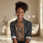 African Tribal Heritage Women Casual Shirt Earth Tone Pattern