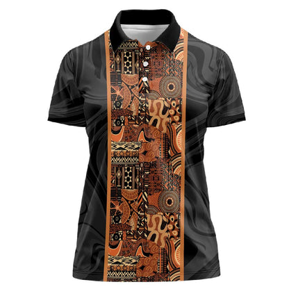 African Tribal Heritage Women Polo Shirt Earth Tone Pattern