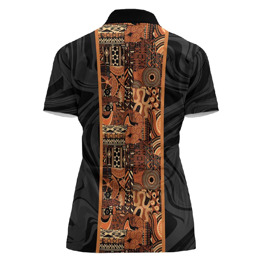 African Tribal Heritage Women Polo Shirt Earth Tone Pattern