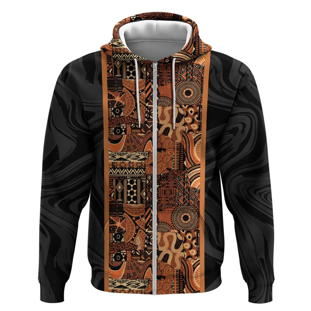 African Tribal Heritage Zip Hoodie Earth Tone Pattern