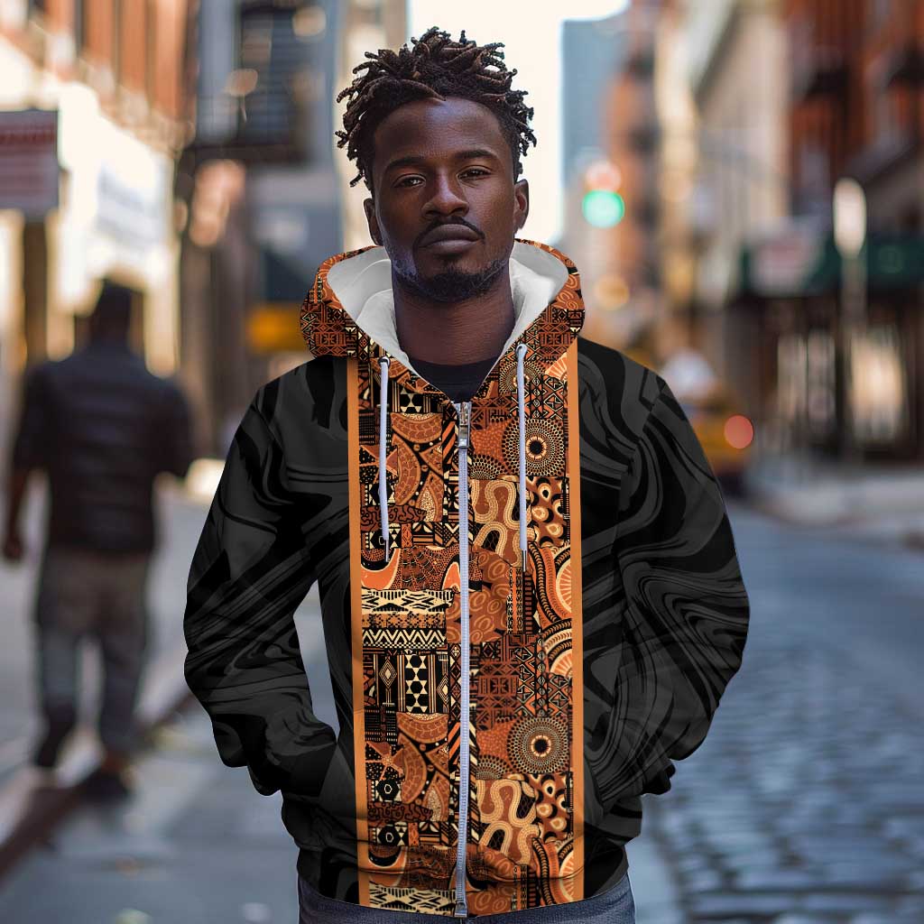 African Tribal Heritage Zip Hoodie Earth Tone Pattern