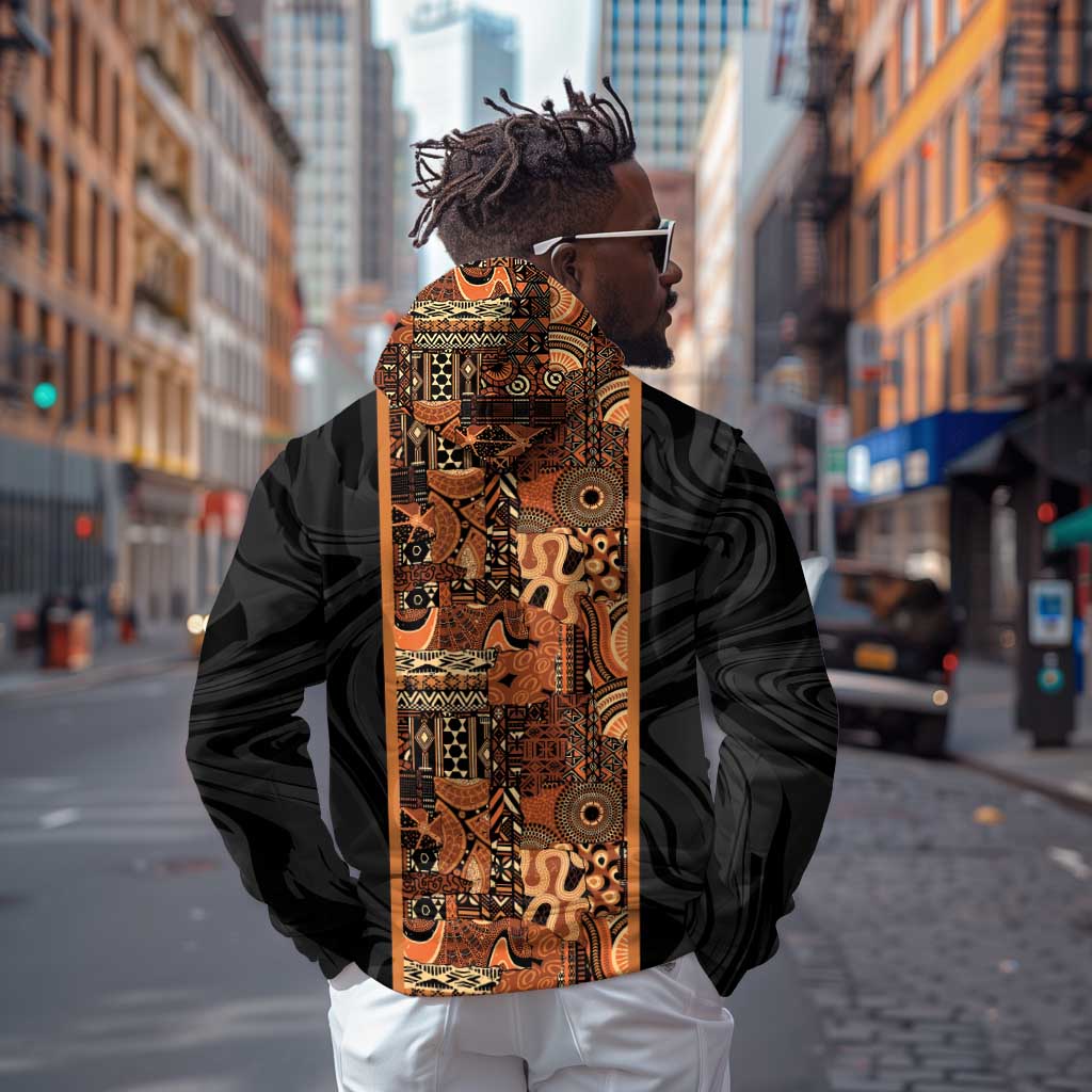 African Tribal Heritage Zip Hoodie Earth Tone Pattern