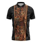 African Tribal Heritage Zipper Polo Shirt Earth Tone Pattern