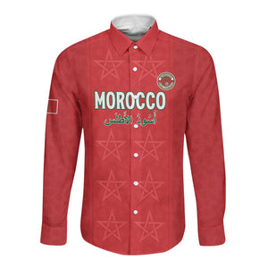 Custom Morocco Football Long Sleeve Button Shirt Allez les Lions de lAtlas