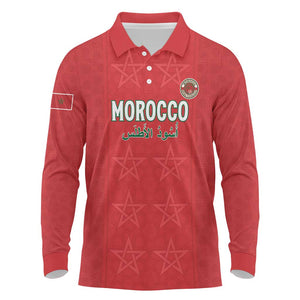 Custom Morocco Football Long Sleeve Polo Shirt Allez les Lions de lAtlas