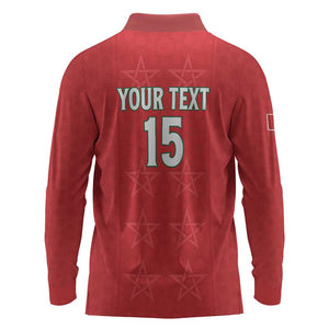 Custom Morocco Football Long Sleeve Polo Shirt Allez les Lions de lAtlas