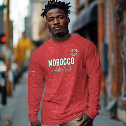 Custom Morocco Football Long Sleeve Shirt Allez les Lions de lAtlas