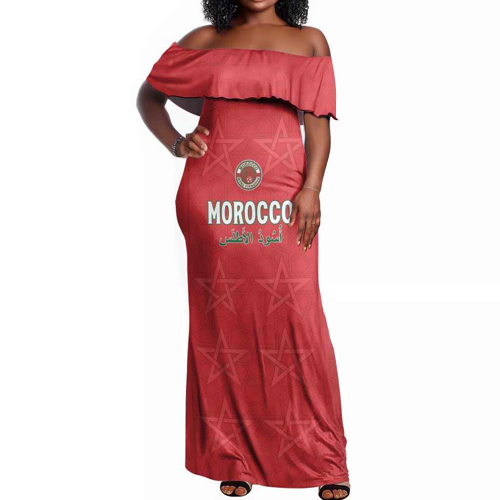 Custom Morocco Football Off Shoulder Maxi Dress Allez les Lions de lAtlas