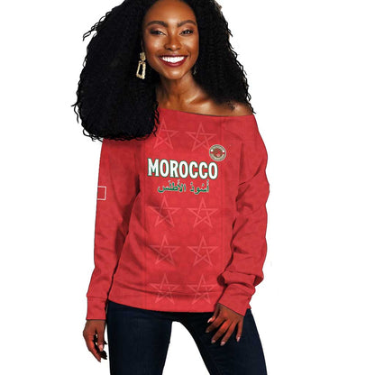 Custom Morocco Football Off Shoulder Sweater Allez les Lions de lAtlas