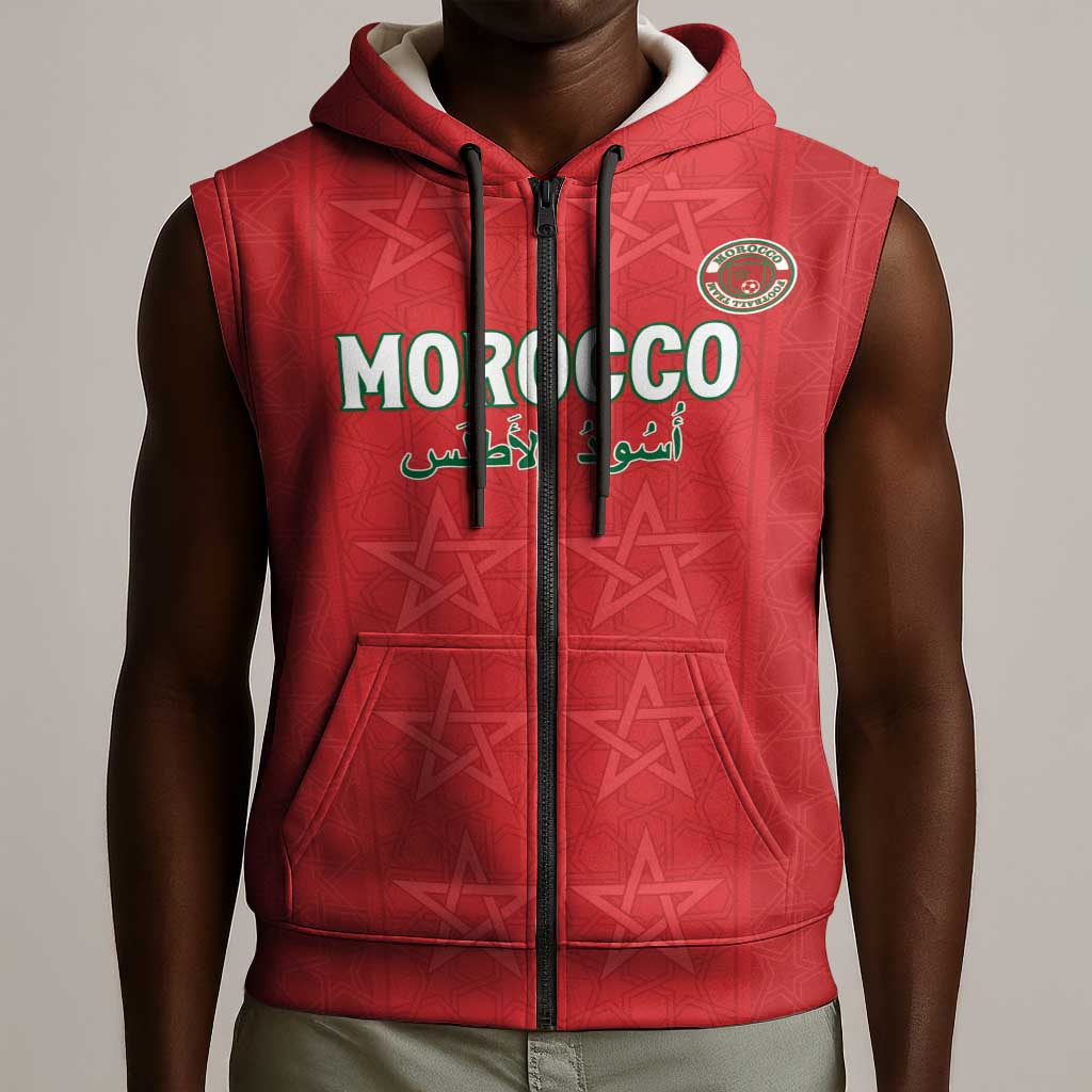 Custom Morocco Football Sleeveless Zip Hoodie Allez les Lions de lAtlas - African Pride