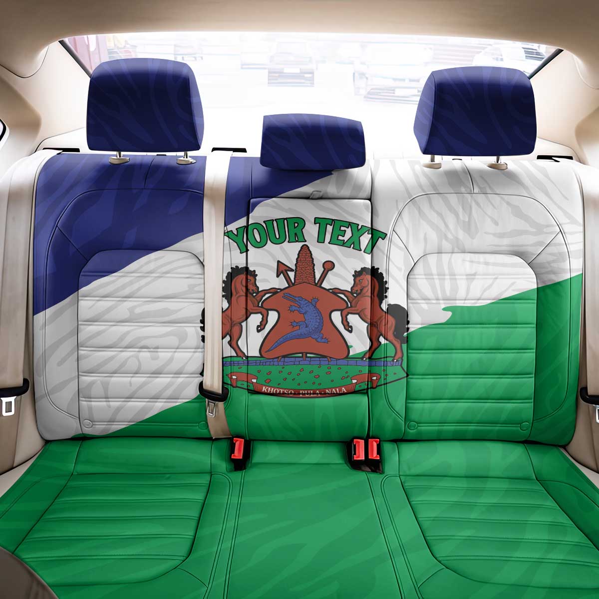 Personalised Afro Lesotho Back Car Seat Cover Coat Of Arms With Map - Grunge Style