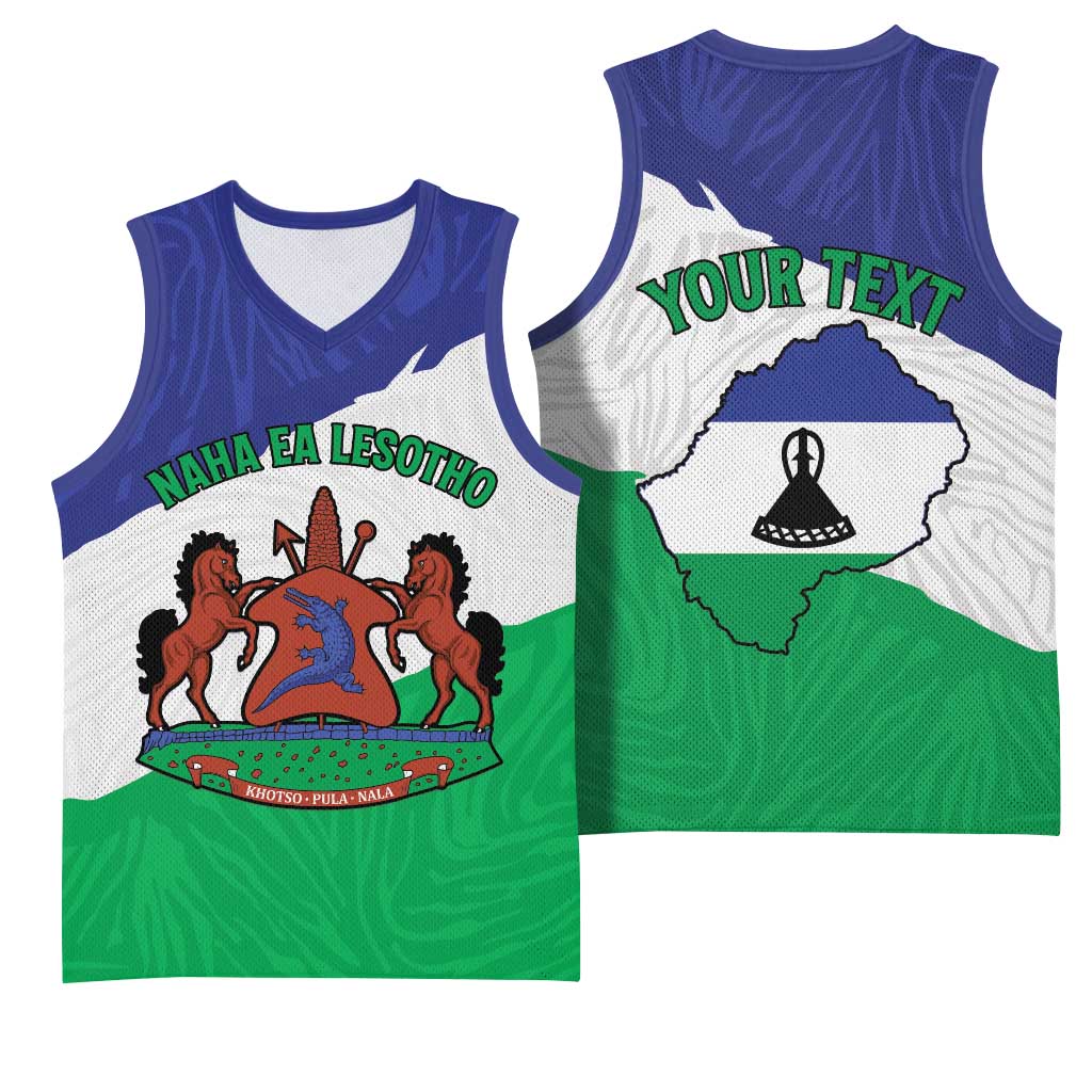 Personalised Afro Lesotho Basketball Jersey Coat Of Arms With Map - Grunge Style LT15