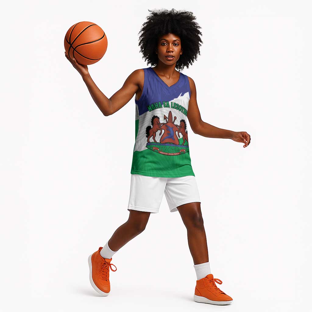 Personalised Afro Lesotho Basketball Jersey Coat Of Arms With Map - Grunge Style LT15