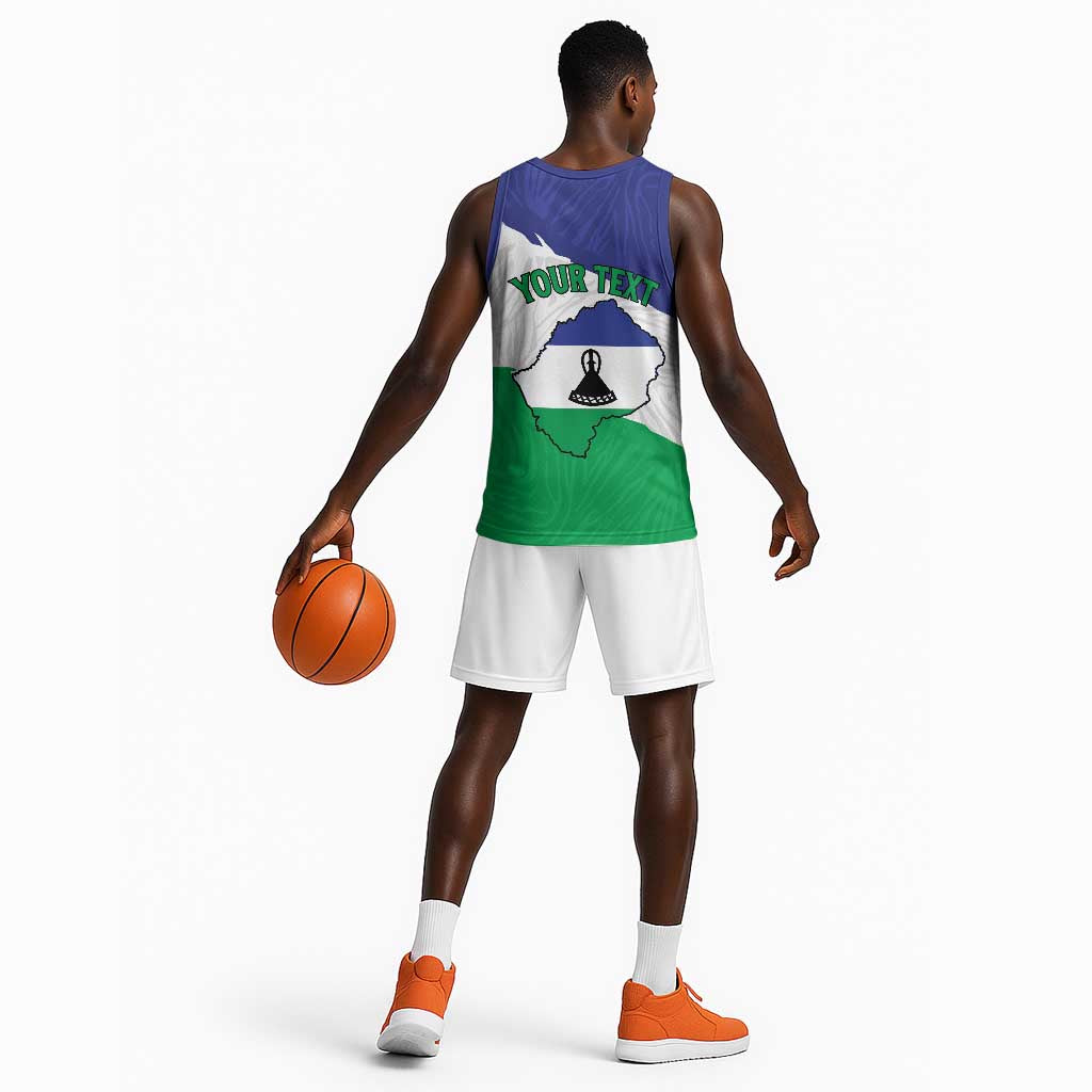 Personalised Afro Lesotho Basketball Jersey Coat Of Arms With Map - Grunge Style LT15