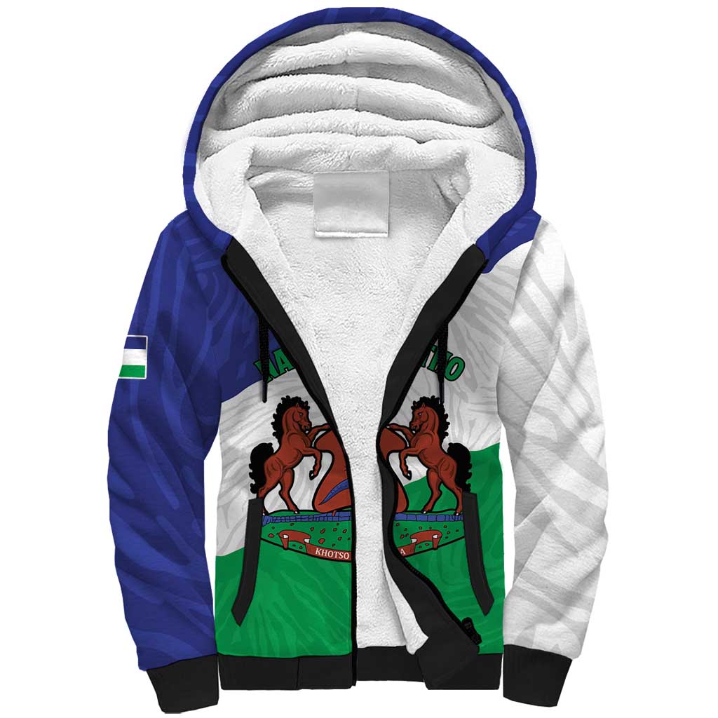 Personalised Afro Lesotho Sherpa Hoodie Coat Of Arms With Map - Grunge Style