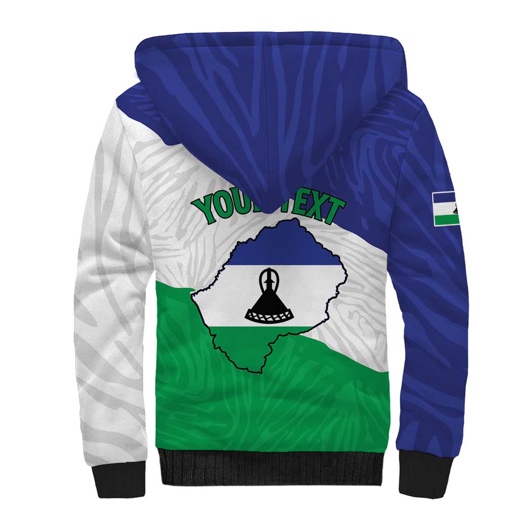 Personalised Afro Lesotho Sherpa Hoodie Coat Of Arms With Map - Grunge Style