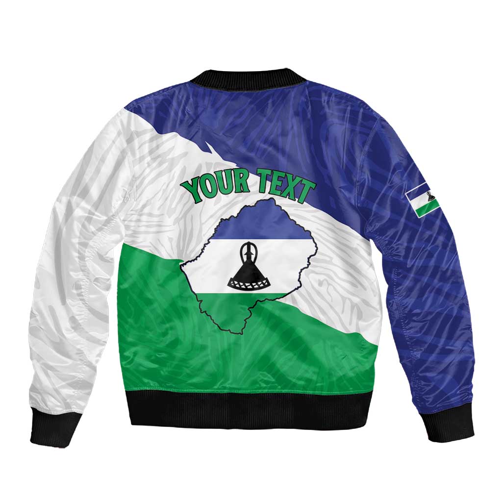 Personalised Afro Lesotho Sleeve Zip Bomber Jacket Coat Of Arms With Map - Grunge Style