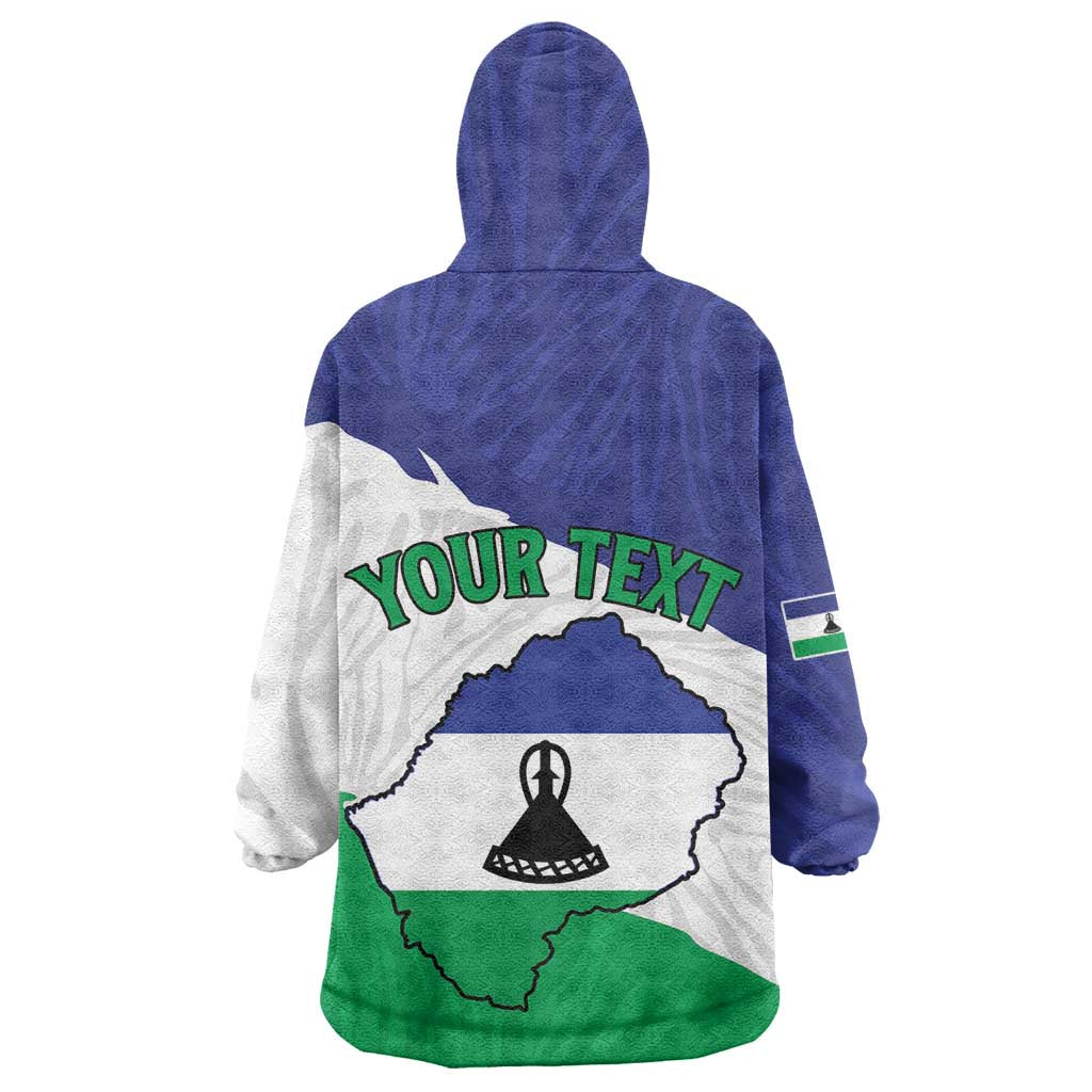 Personalised Afro Lesotho Wearable Blanket Hoodie Coat Of Arms With Map - Grunge Style