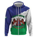 Personalised Afro Lesotho Zip Hoodie Coat Of Arms With Map - Grunge Style