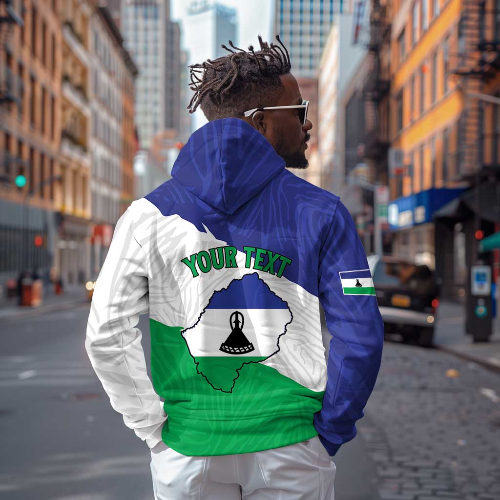 Personalised Afro Lesotho Zip Hoodie Coat Of Arms With Map - Grunge Style