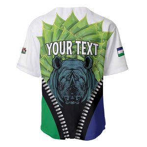 Personalised Afro Lesotho Baseball Jersey Black Rhinoceros Aloe Polyphylla LT15