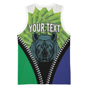 Personalised Afro Lesotho Basketball Jersey Black Rhinoceros Aloe Polyphylla LT15