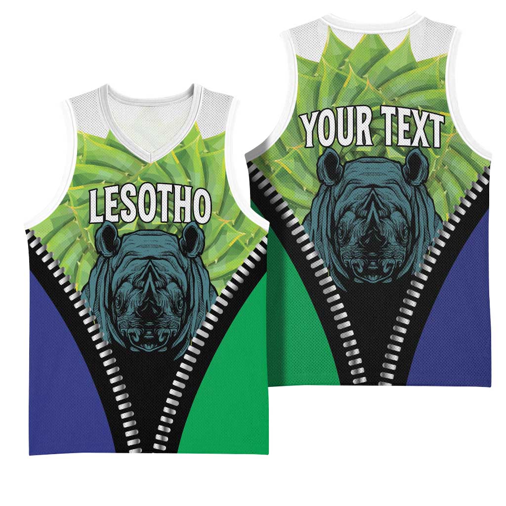 Personalised Afro Lesotho Basketball Jersey Black Rhinoceros Aloe Polyphylla LT15