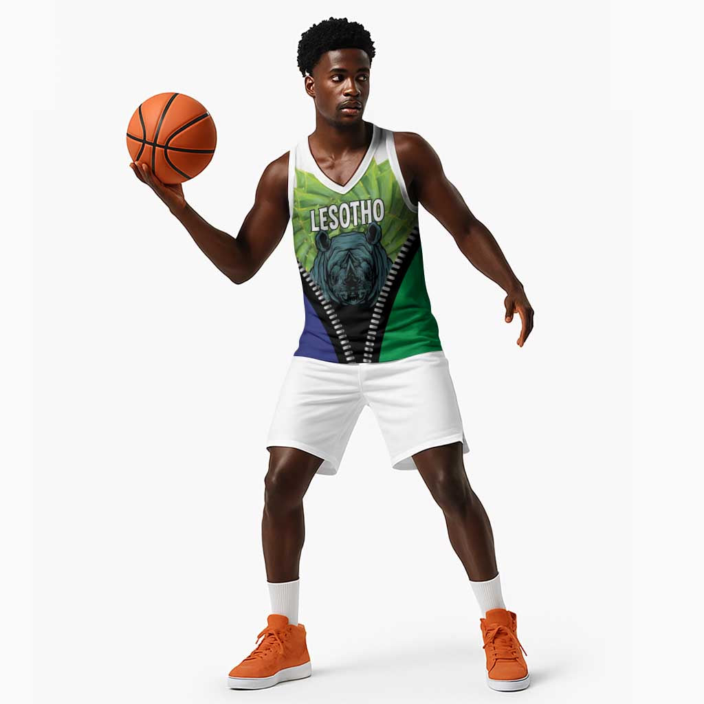 Personalised Afro Lesotho Basketball Jersey Black Rhinoceros Aloe Polyphylla LT15