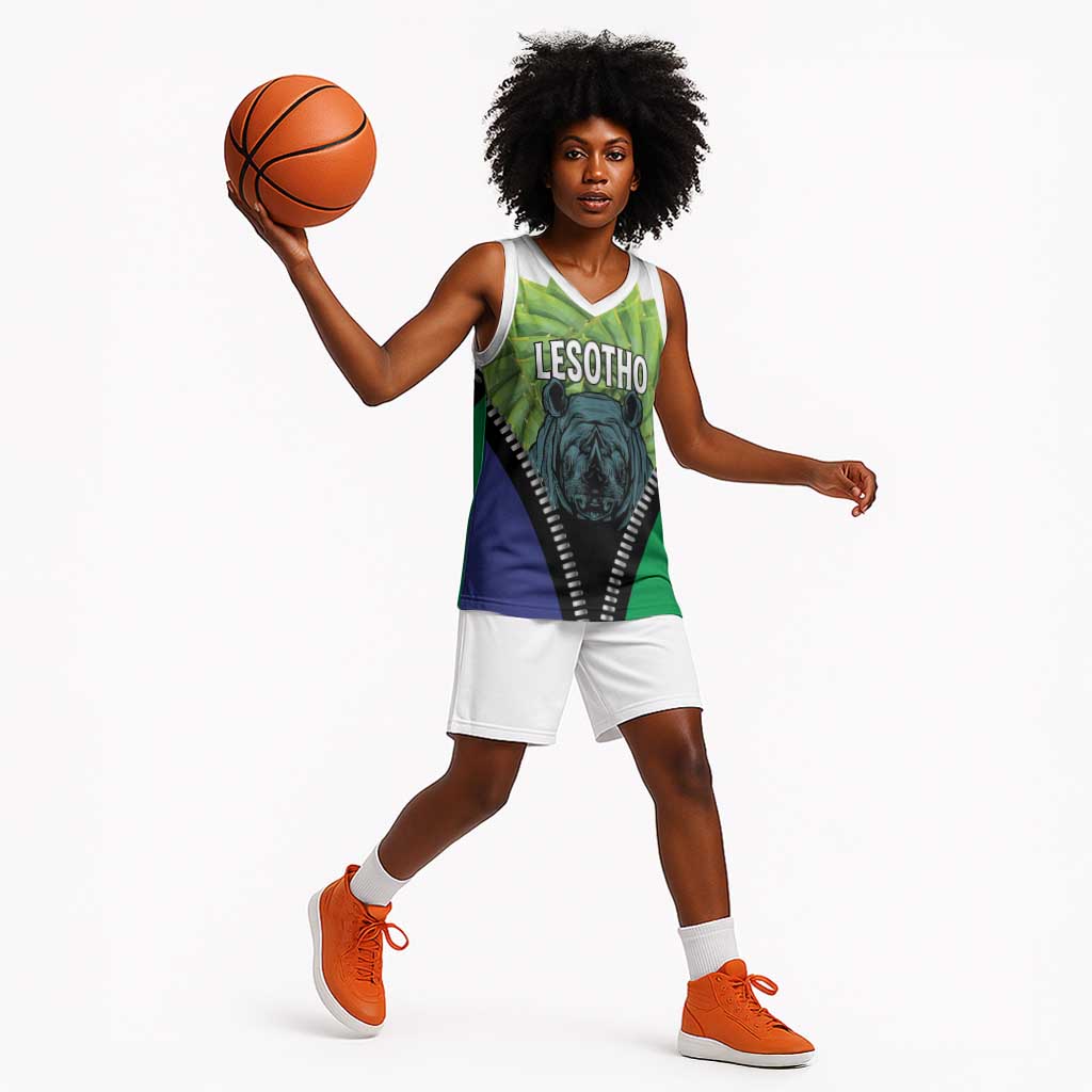 Personalised Afro Lesotho Basketball Jersey Black Rhinoceros Aloe Polyphylla LT15