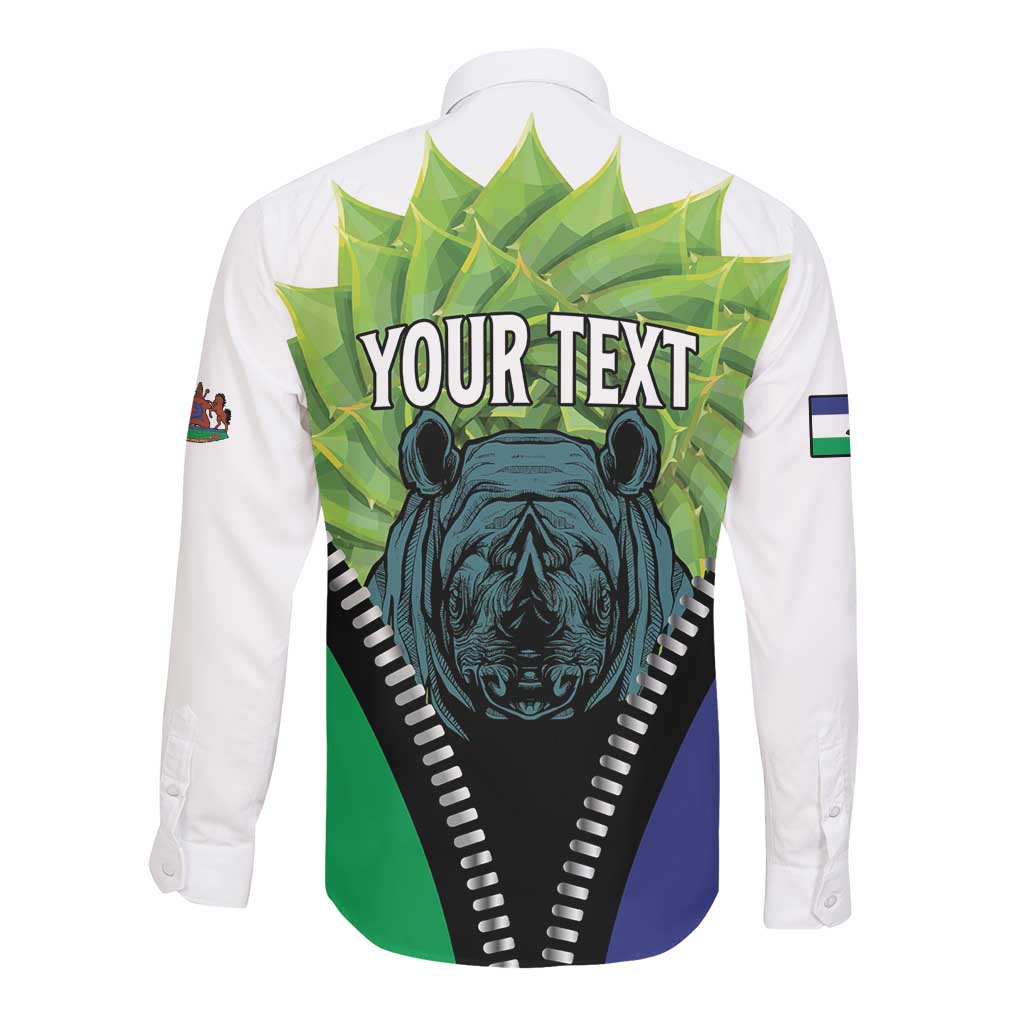 Personalised Afro Lesotho Long Sleeve Button Shirt Black Rhinoceros Aloe Polyphylla LT15