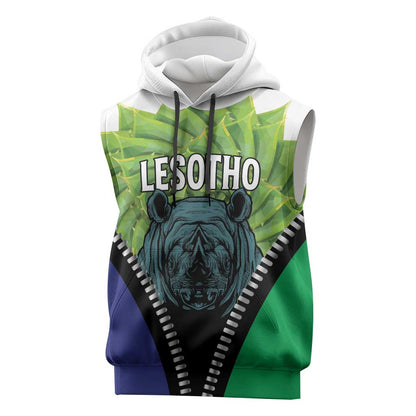 Personalised Afro Lesotho Sleeveless Hoodie Black Rhinoceros Aloe Polyphylla - African Pride