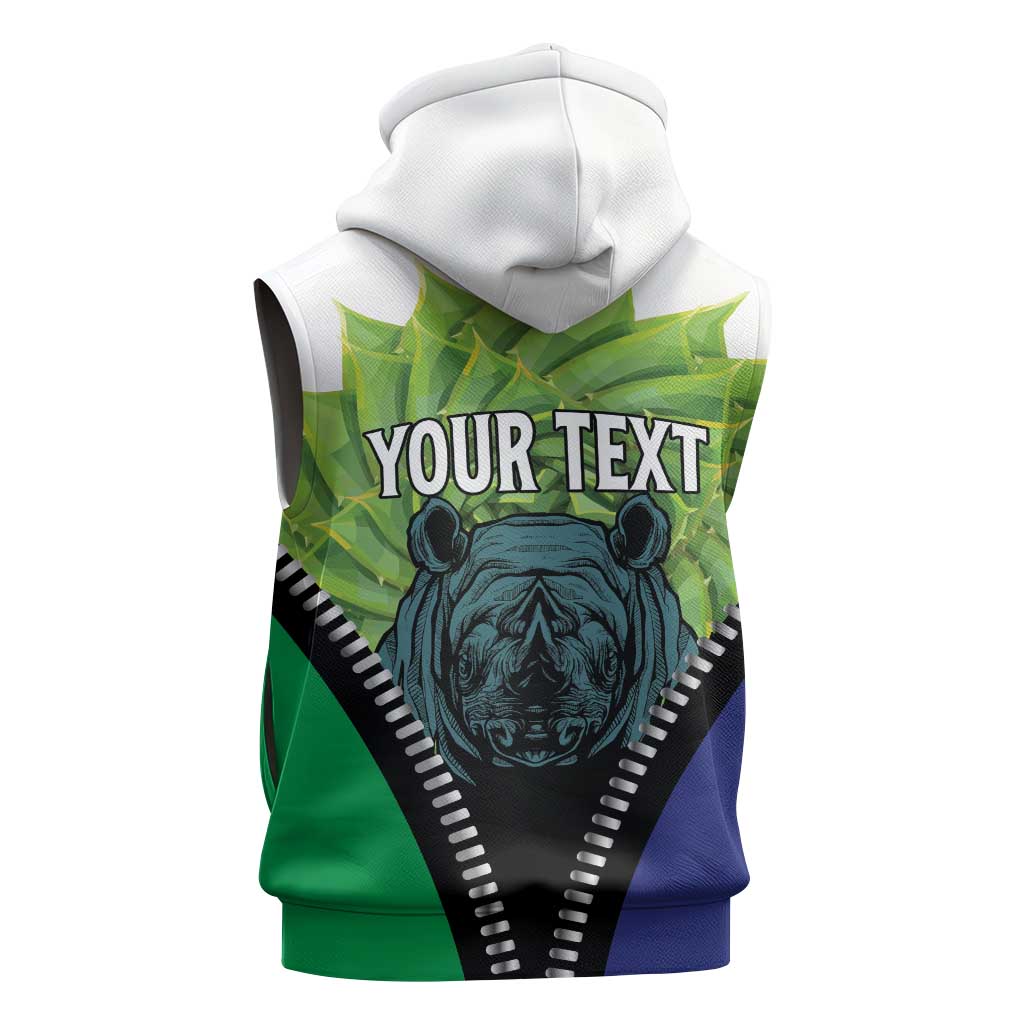 Personalised Afro Lesotho Sleeveless Zip Hoodie Black Rhinoceros Aloe Polyphylla - African Pride