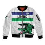 Custom Lesotho Football Sleeve Zip Bomber Jacket Go Likuena Go