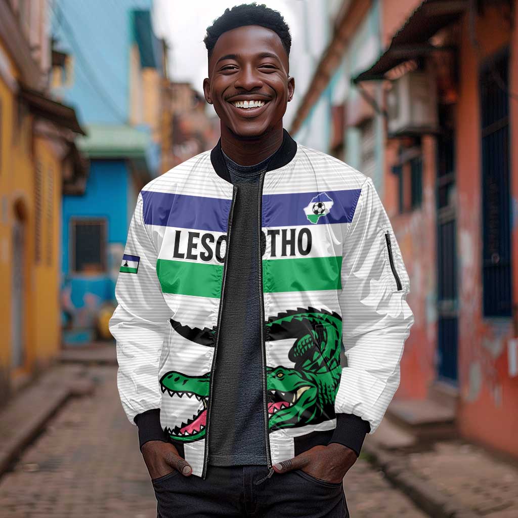 Custom Lesotho Football Sleeve Zip Bomber Jacket Go Likuena Go