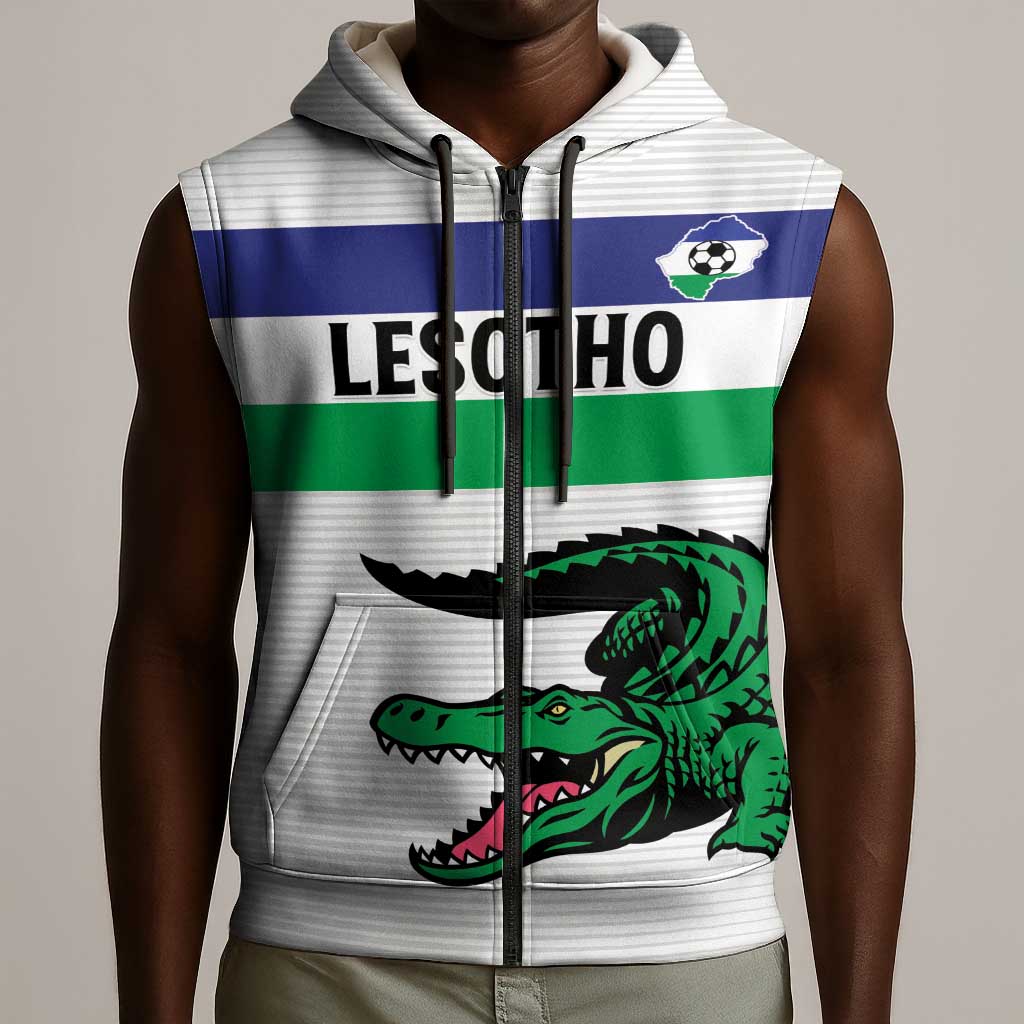 Custom Lesotho Football Sleeveless Zip Hoodie Go Likuena Go - African Pride