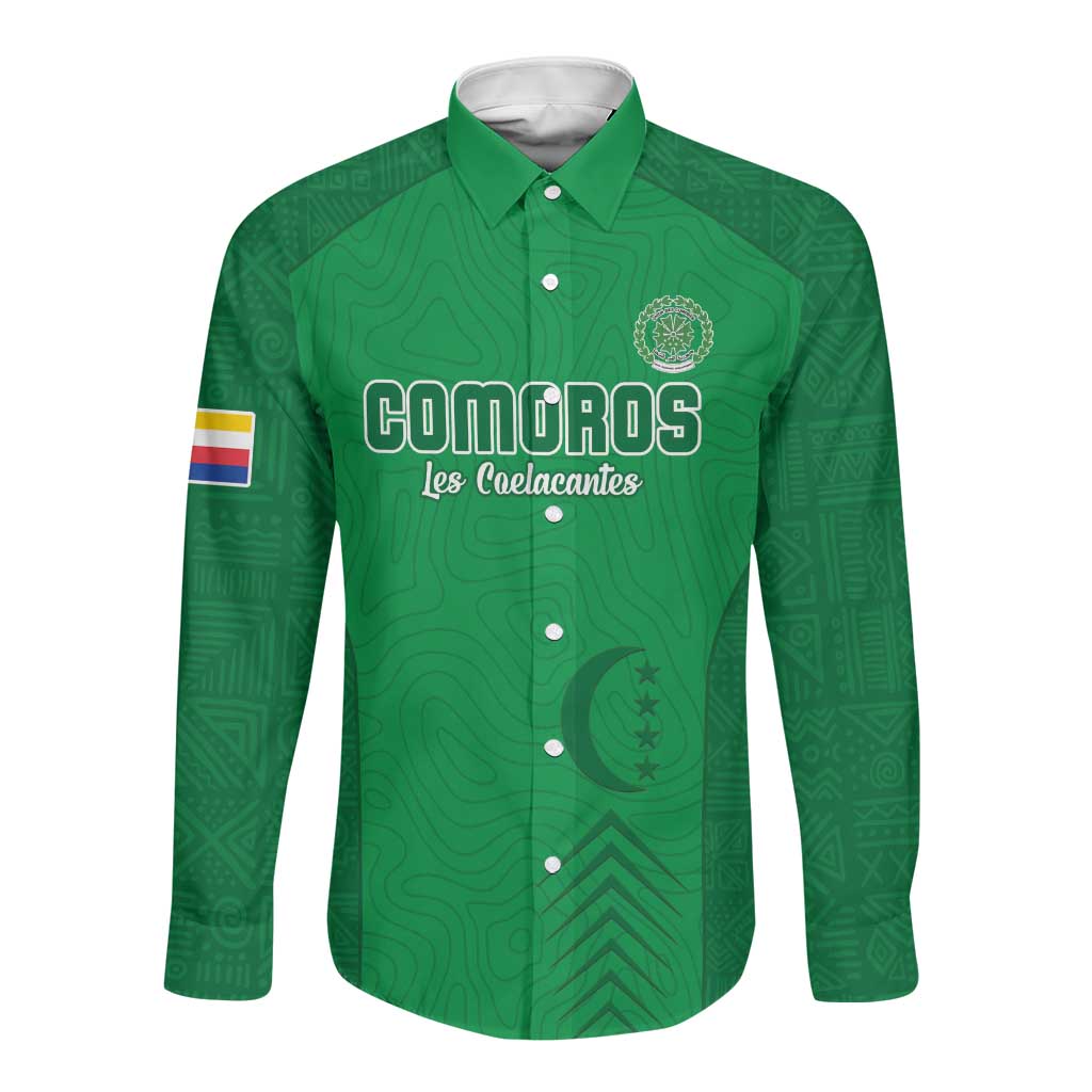 Custom Comoros Football Long Sleeve Button Shirt Go Les Coelacantes