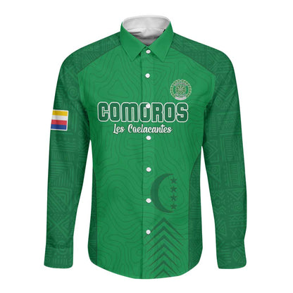 Custom Comoros Football Long Sleeve Button Shirt Go Les Coelacantes