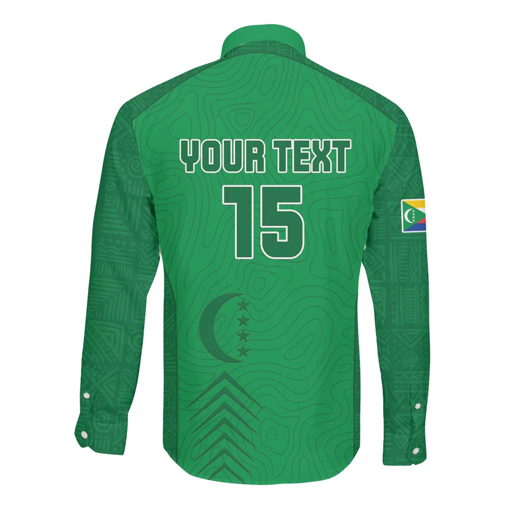 Custom Comoros Football Long Sleeve Button Shirt Go Les Coelacantes