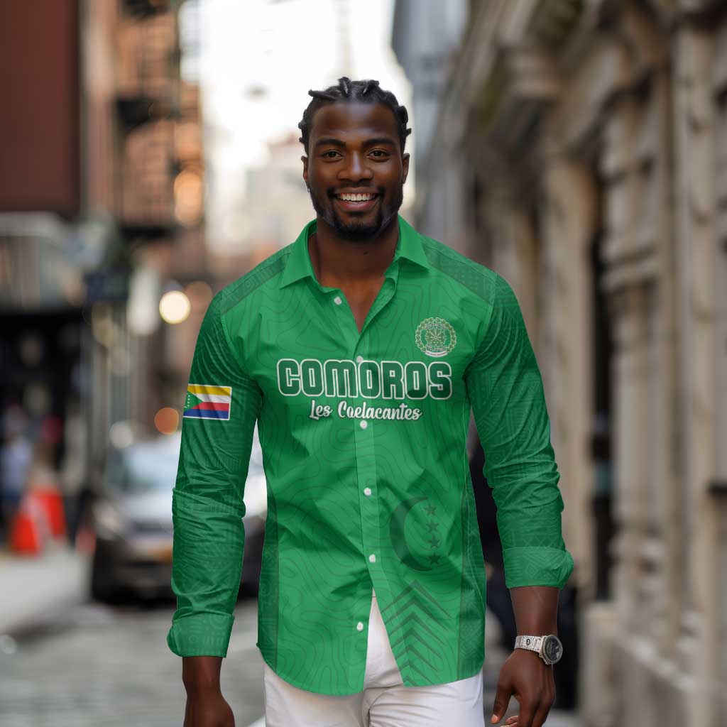 Custom Comoros Football Long Sleeve Button Shirt Go Les Coelacantes