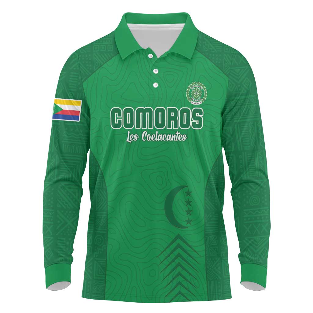 Custom Comoros Football Long Sleeve Polo Shirt Go Les Coelacantes